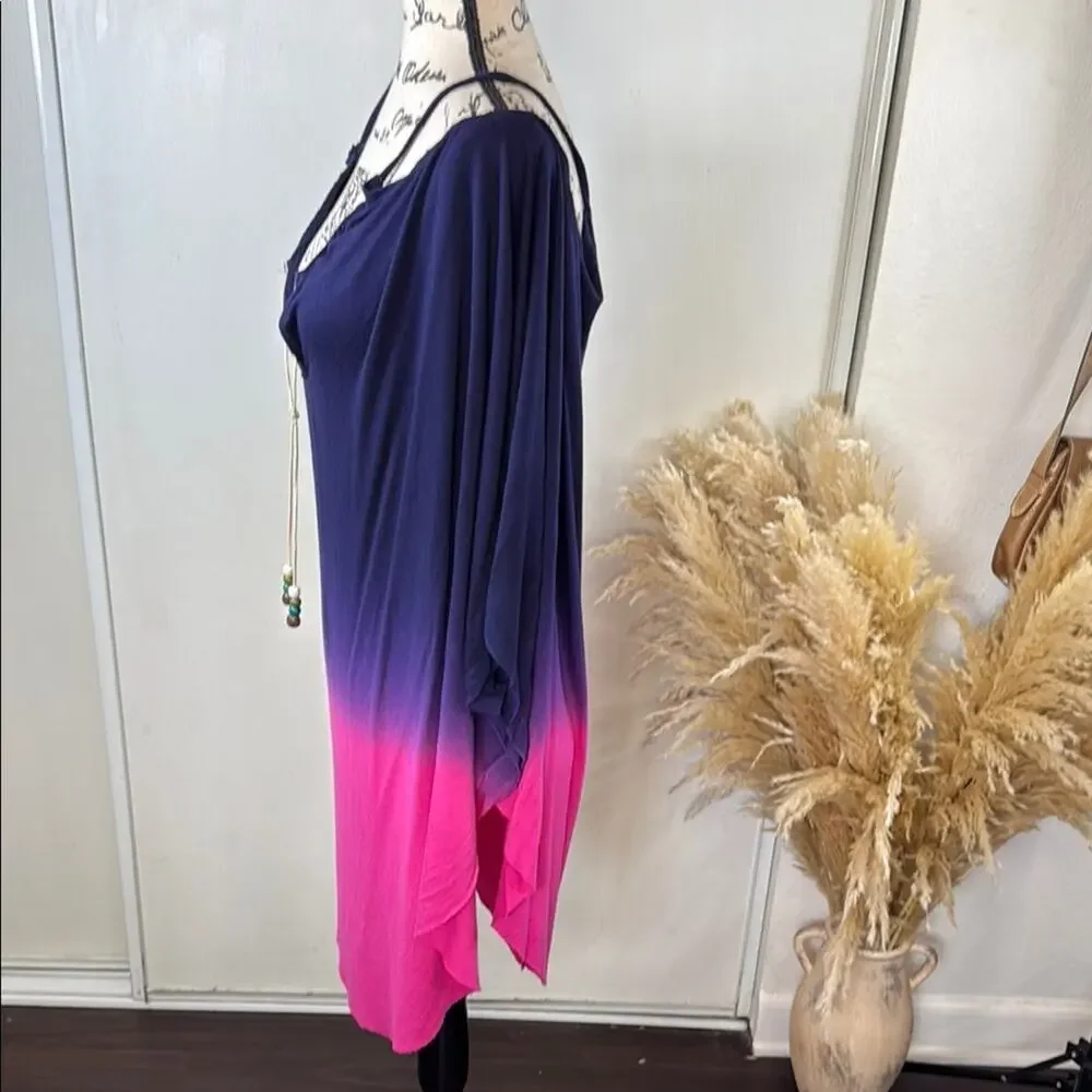 Saint Tropez West Cold-Shoulder Flowy Ombre Tunic Cover Up Top size Medium